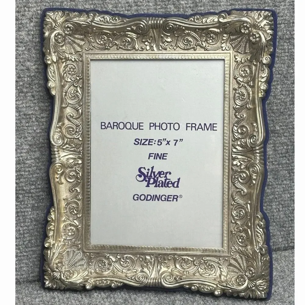 Vintage Godinger 5x7 silverplate ornate frame Baroque Rococo vintage 1938 print